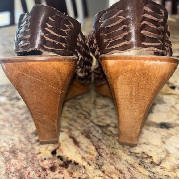 Michael Kors Brown Woven Leather Wedge Sandals - Picture 8 of 9